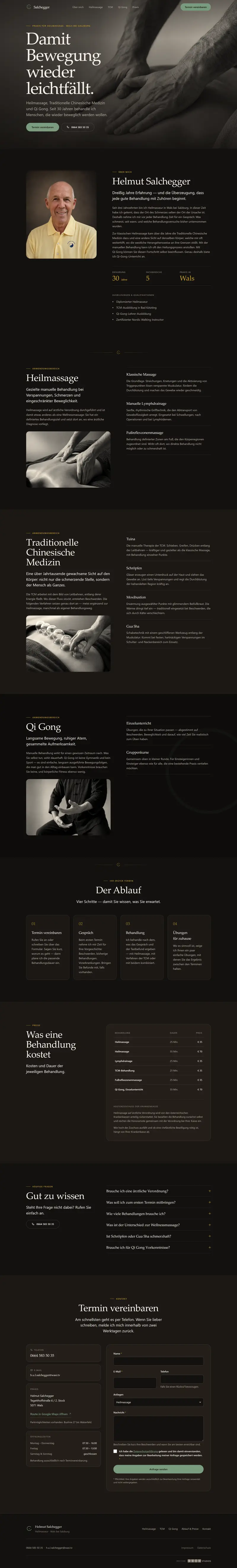 Die Website Heilmassage Salchegger, von oben nach unten